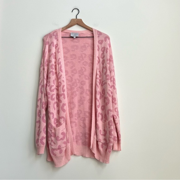 Hayden Los Angeles Pink Animal Print Long Cardigan Make Time For Love Leopard M - Picture 4 of 13